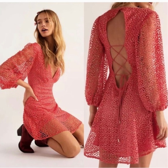 Kaya free people dress rare sequin covered boho lace up formal party spring $150 - Picture 1 of 1